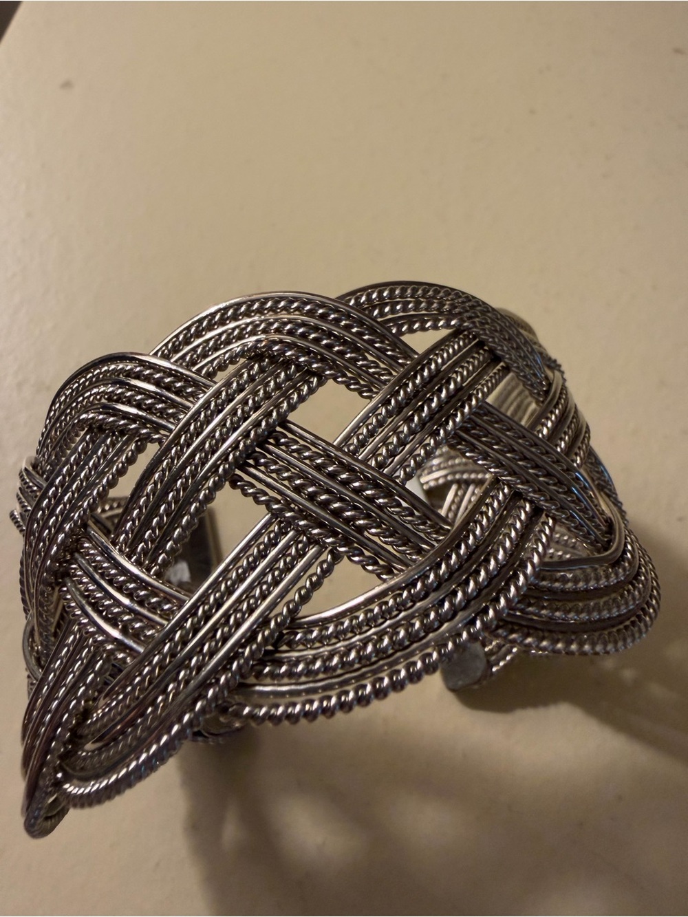 Braided Silver-Tone Statement Cuff Bracelet